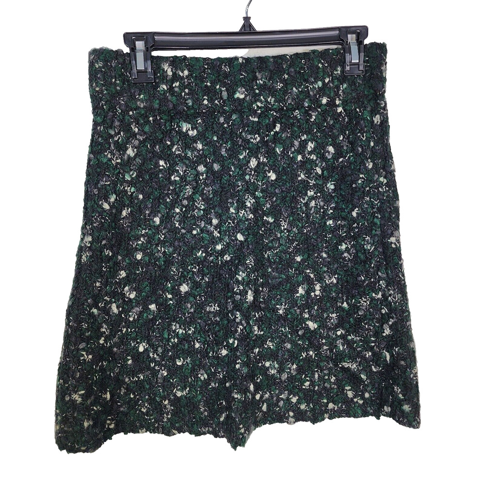 Kenar Womens Sweater Skirt Medium Woven Wool Alpaca Mohair Pencil Green Black